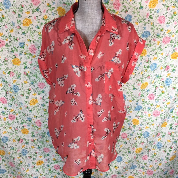Angie Tops - 🌈 Angie Size L Sheer Floral Blouse Button Down